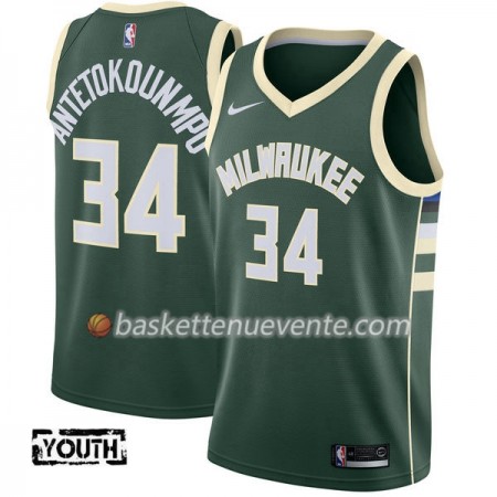 Maillot Basket Milwaukee Bucks Giannis Antetokounm 34 Nike 2017-18 Vert Swingman - Enfant